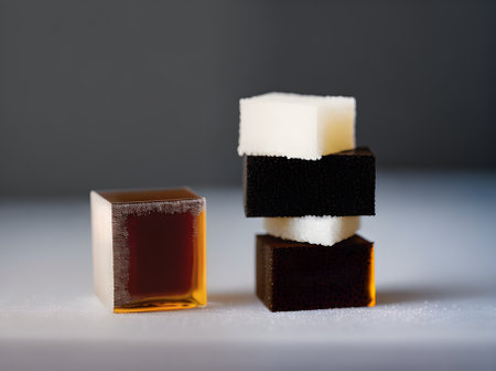 Realistic sugar cubes with sharp focus on a black background captured in a long shot. Generative AI Generatedの素材