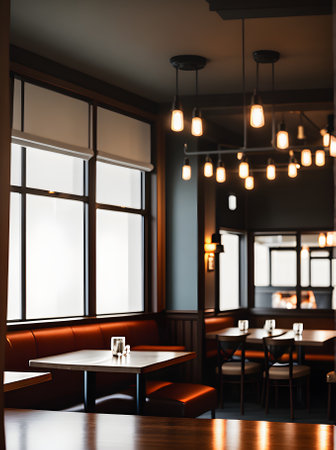 Realistic pepper neutral tones warm lighting intricate detailing cozy ambiance a deserted POV restaurant radiates a comforting atmosphere. Generative AI Generated