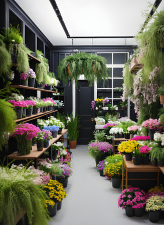ultra realistic: interior of florist shop medium shot hyper detail highl Generative AI Generatedの素材