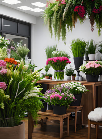 ultra realistic: interior of florist shop medium shot hyper detail highl Generative AI Generatedの素材