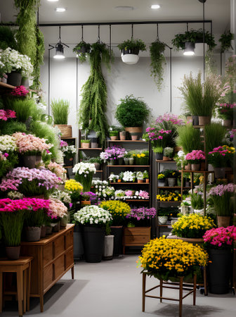 Ultra realistic interior design of a florist shop with medium shot and hype Generative AI Generatedの素材