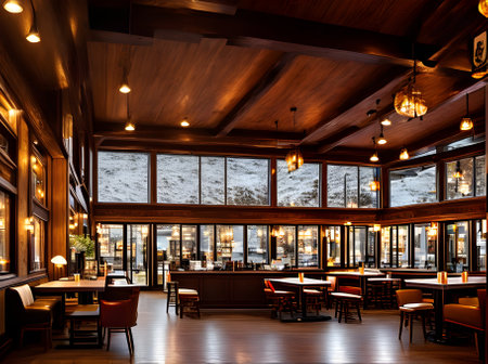 Cozy coffee shop with inviting interior design Generative AI Generatedの素材