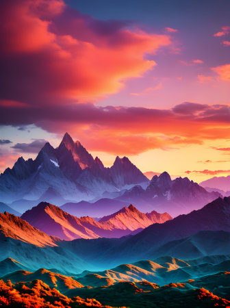3D tropical mountains mystical and cinematic with Pantone palette su Generative AI Generatedの素材