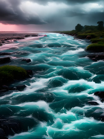 River rain meet Pantone palette stormy cinematic with volumetric Generative AI Generatedの素材