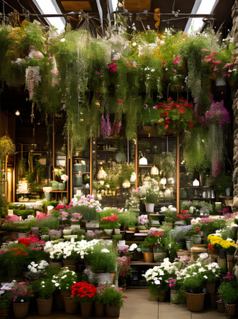 Florist shop with inviting and warm interior design. Generative AI Generatedの素材