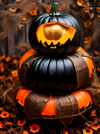 Hyper realistic dark Halloween pumpkin with eclectic art and neutral colors Generative AI Generatedの素材