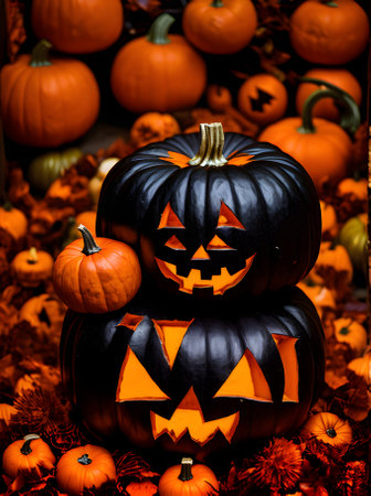 Dark pumpkin art with Kodachrome palette eclectic Halloween. Generative AI Generatedの素材