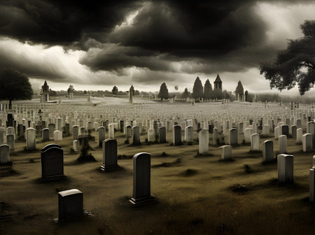 Photorealistic cemetery with storm dark ambiance horror surrealism and Generative AI Generatedの素材