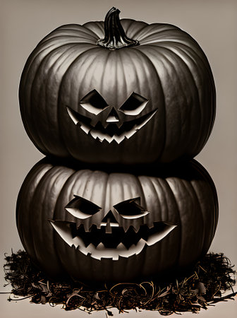 hyperrealistic dark Halloween pumpkin medium shot duotone colors Generative AI Generatedの素材