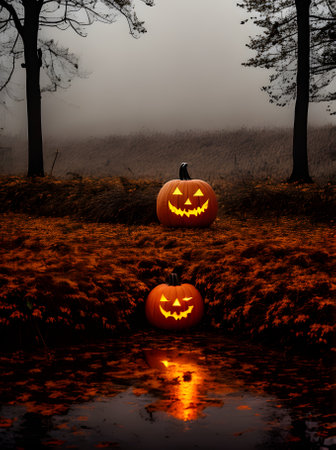 Halloween pumpkin long shot neutral palette Generative AI Generatedの素材