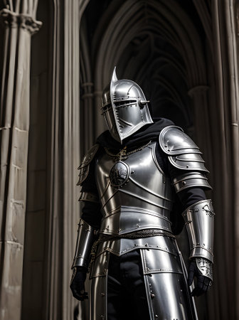 Silver armored knight in gothic church highly detailed cinematic scene wit Generative AI Generatedの素材
