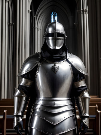 Silver armored knight in gothic church highly detailed cinematic scene wit Generative AI Generatedの素材