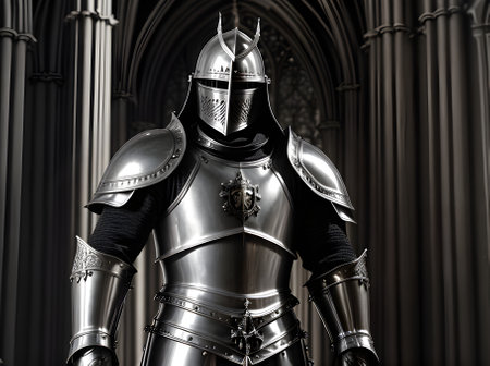 Knight in silver armor in gothic church cinematic HDR high detail K re Generative AI Generatedの素材