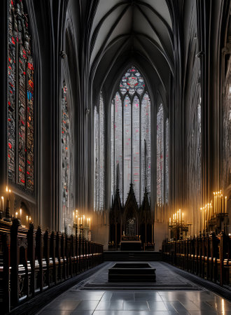 Knight in silver armor in gothic church at sunset cinematic HDR maximum Generative AI Generatedの素材