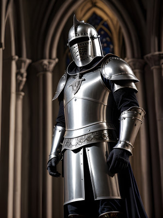 Cinematic HDR: Gothic church sunset detailed knight in silver armor maxi Generative AI Generatedの素材