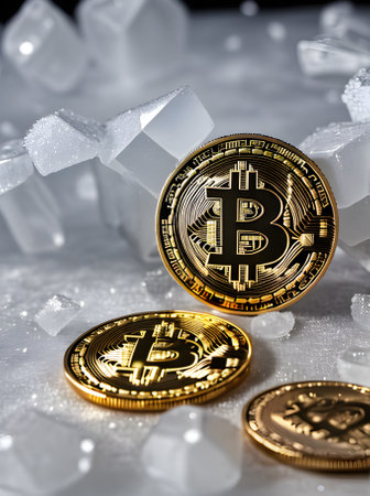 Hightech financial cryptocurrency with coins visible inside icy surroundin Generative AI Generatedの素材