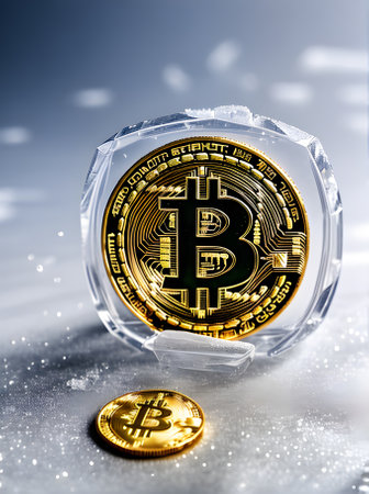 hitech finance background crypto coins visible through icy frost and snow Generative AI Generatedの素材