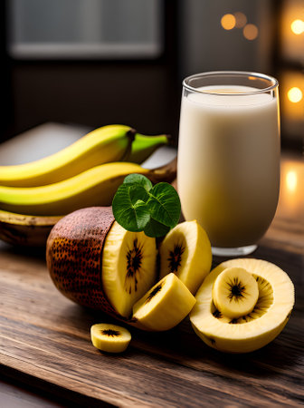 Hyper realistic bananas long shot neutral colors warm lighting cozy atm Generative AI Generatedの素材