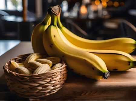 Hyper realistic bananas closeup with warm lighting and a cozy atmosphere Generative AI Generatedの素材
