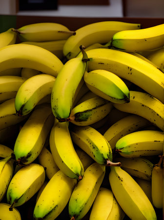 Hyper realistic bananas in a cozy market with detailed warm and highquali Generative AI Generatedの素材