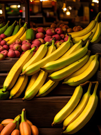 Hyper realistic bananas long shot neutral colors warm lighting cozy atm Generative AI Generatedの素材