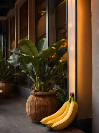 Hyperrealistic bananas long shot with cozy atmosphere warm lighting neu Generative AI Generatedの素材