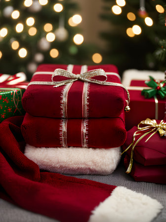 Cozy Christmas gifts detailed max cinematic with HDR in K. Generative AI Generatedの素材
