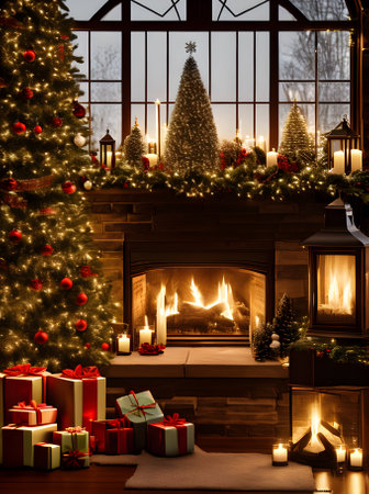 Detailpacked Christmas presents cozy cinematic and vibrant with cutting Generative AI Generatedの素材