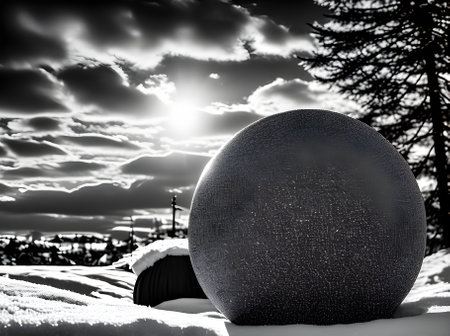 Cozy Xmas ball vast shot sunset BW intricate cinematic. Generative AI Generatedの素材