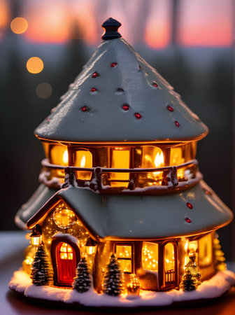 Christmas candle house: cozy medium shot sunset vintage color palette m Generative AI Generatedの素材