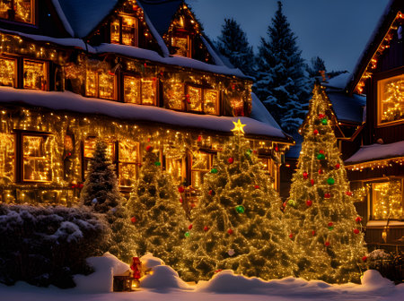 Xmas cozy house closeup shots artificial light neon tones maximum deta Generative AI Generatedの素材