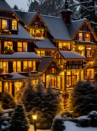 Xmas cozy house closeup shots artificial light neon tones maximum deta Generative AI Generatedの素材