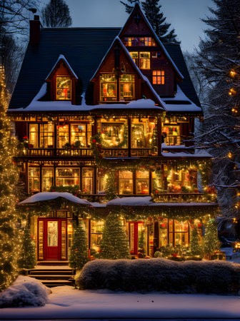 Xmas cozy house closeup shots artificial light neon tones maximum deta Generative AI Generatedの素材