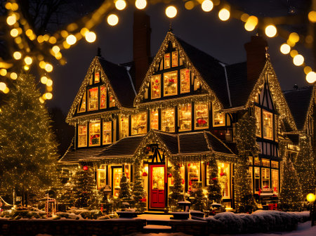Xmas cozy house closeup shots artificial light neon tones maximum deta Generative AI Generatedの素材