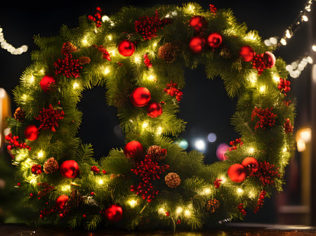 Cozy Xmas wreath: POV rain neon palette detailed cinematic Generative AI Generatedの素材
