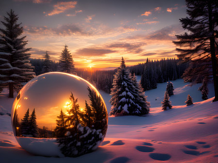 Cozy Xmas ball w POV sunset neutral hues intricate cinematic vibes Generative AI Generatedの素材