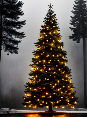 cozy Xmas tree and rain Generative AI Generatedの素材