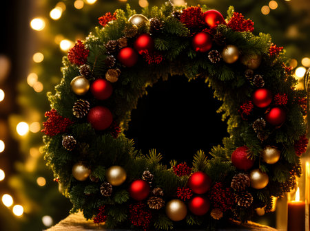 cozy wreath pic closeup shot warm glow Generative AI Generatedの素材