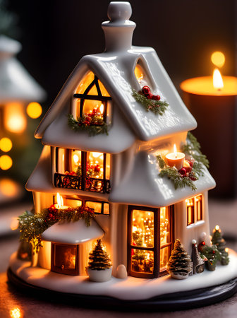 Cozy Xmas home for candle POV sunset. Generative AI Generatedの素材