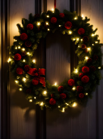 Cozy wreath distant view dim Generative AI Generatedの素材