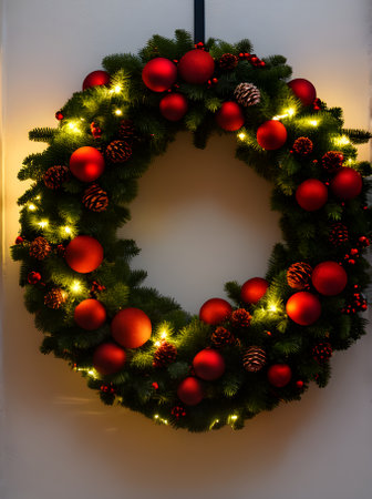 Cozy wreath distant view bright synthetic lighting. Generative AI Generatedの素材