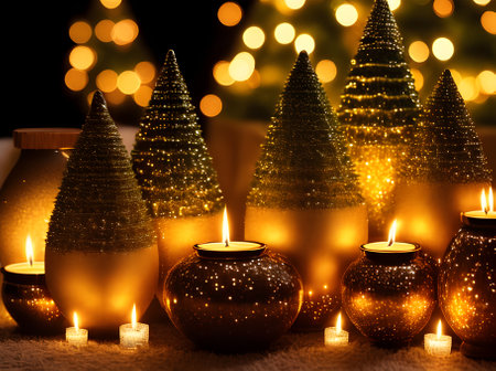 Cozy Xmas gifts closeup warm glow. Generative AI Generatedの素材