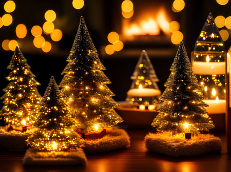 cozy Xmas gifts extreme closeup artificial light. Generative AI Generatedの素材