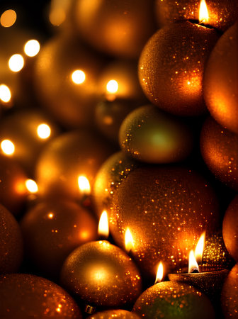 Cozy Xmas gifts closeup warm glow. Generative AI Generatedの素材