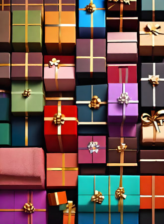 Gifts painted backdrop volumetric Pantone colors. Generative AI Generatedの素材
