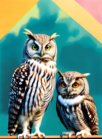 Owls painted on background knolling watercolour with pastel tones Generative AI Generatedの素材