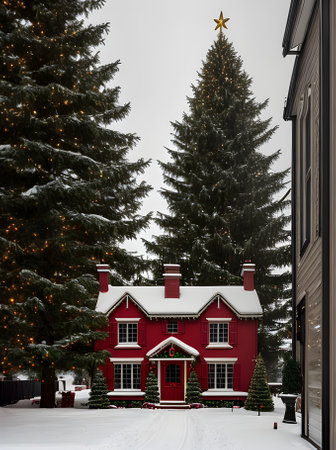 Xmas house medium shot warm light sculpture Kodachrome colors Generative AI Generatedの素材