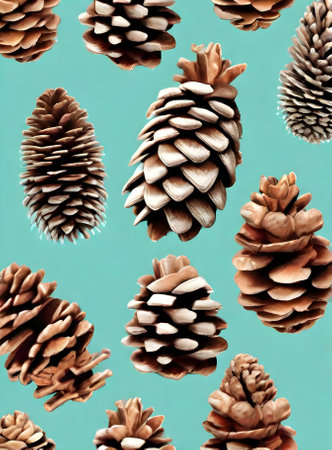 Painted background of a fir cone knolling realistic with pastel tones. Generative AI Generatedの素材