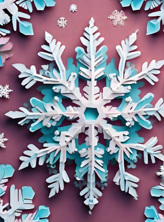 Snowflakes on painted background in papercut style with Kodachrome colors Generative AI Generatedの素材