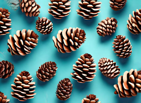 Painted fir cone background knolling volumetric pastel tones Generative AI Generatedの素材